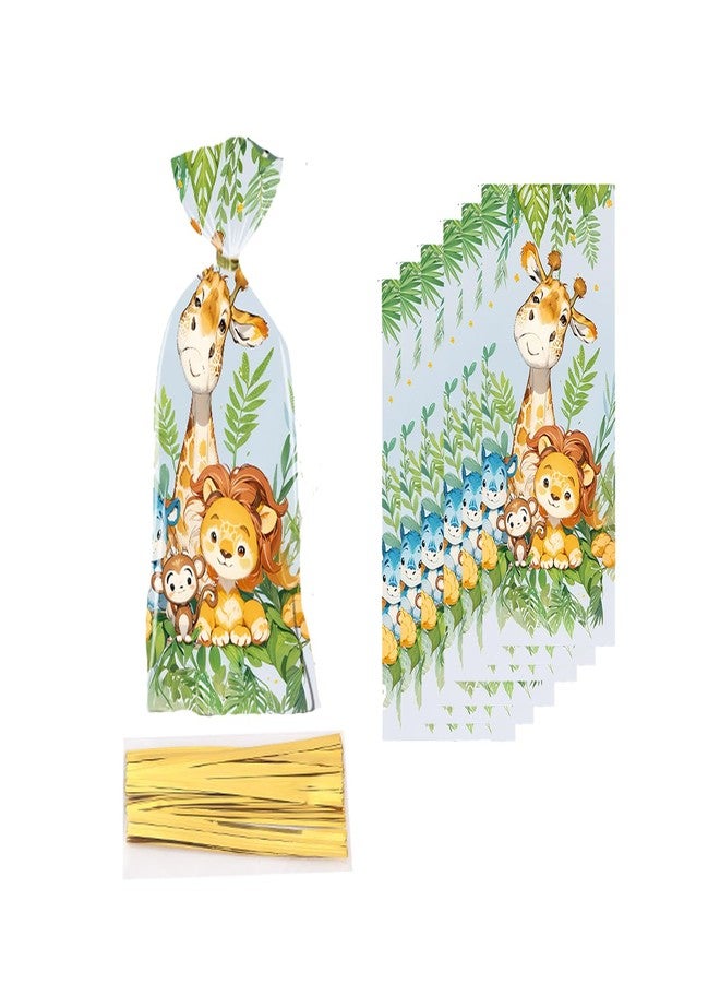 CSTYWC 50PCS Safari Cellophane Treat Bags - Cute Jungle Animals Party Favor - Zoo Animals Print Gift Bags for Baby Shower, Wedding, Birthday - Jungle Themed Party Supplies - Image 1